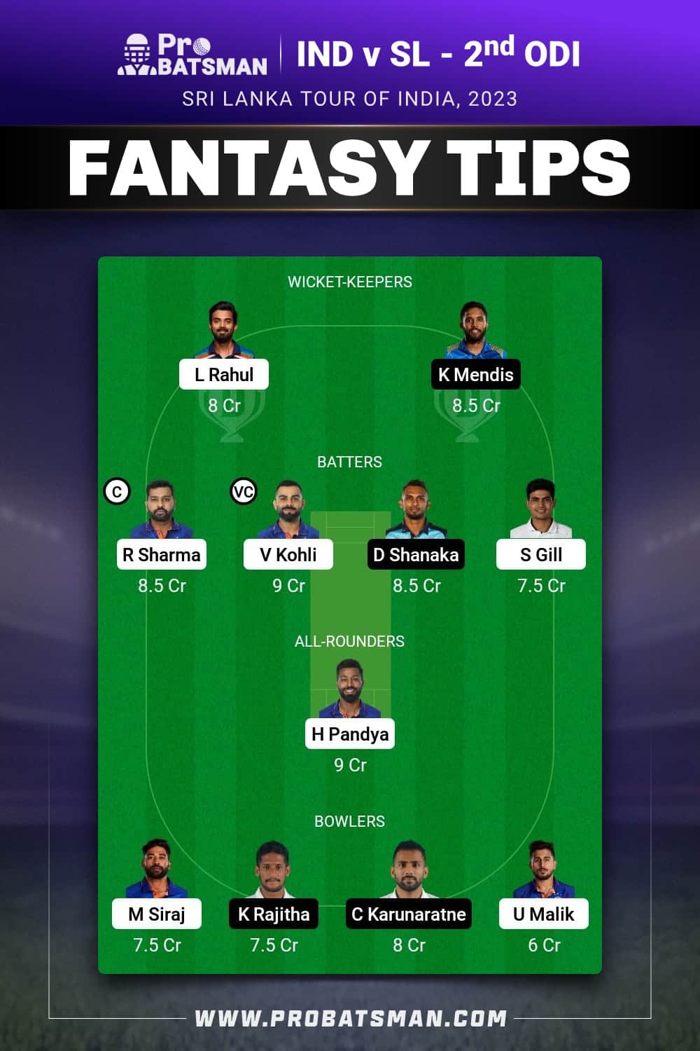 IND vs SL Dream11 Prediction - Fantasy Team 2