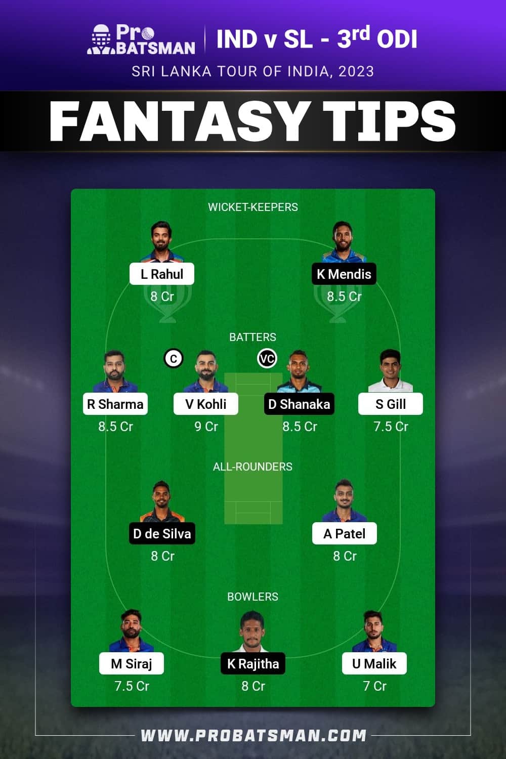 IND vs SL Dream11 Prediction - Fantasy Team 1