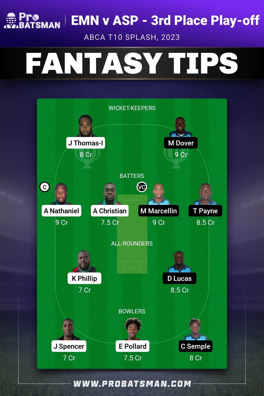 PLBH vs ASP Dream11 Prediction - Fantasy Team 2