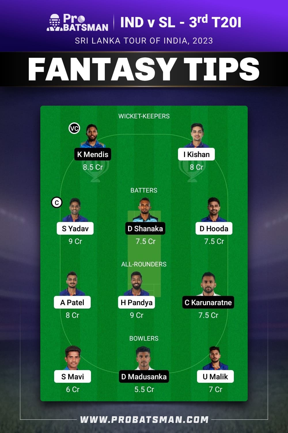 IND vs SL Dream11 Prediction - Fantasy Team 2