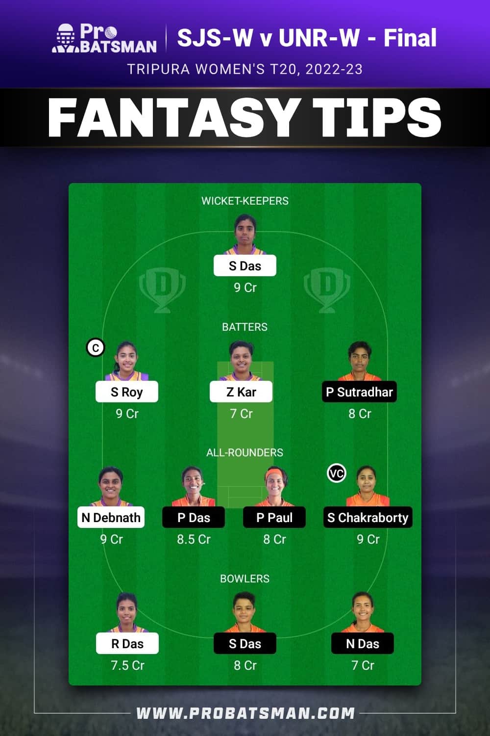 SJS-W vs UNR-W Dream11 Prediction - Fantasy Team 2