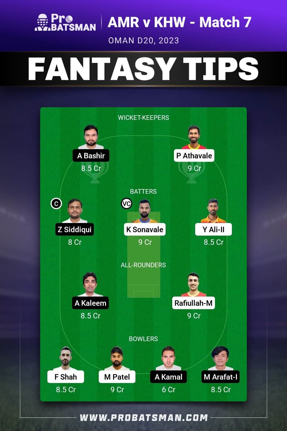 AMR vs KHW Dream11 Prediction - Fantasy Team 2