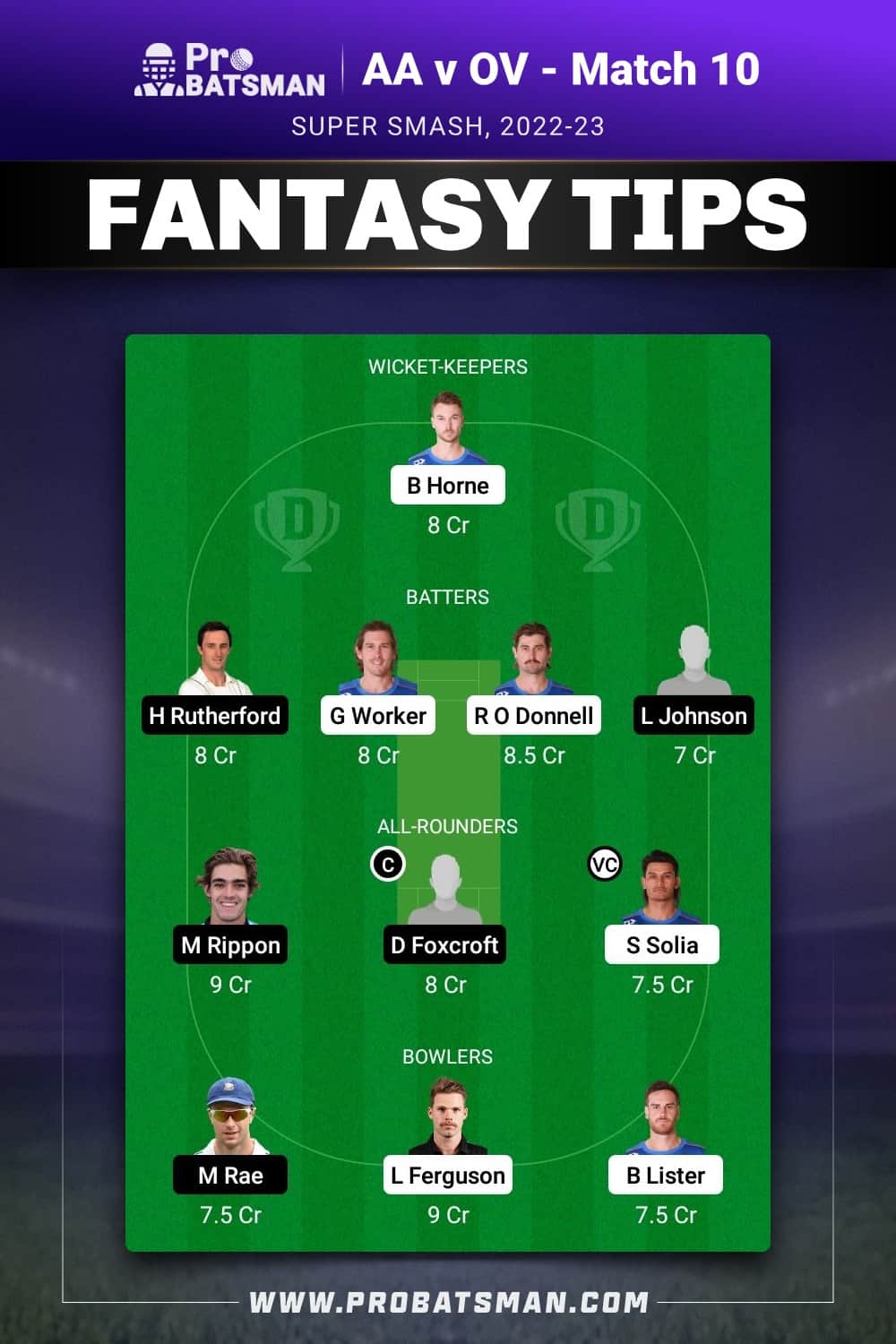 AA vs OV Dream11 Prediction - Fantasy Team 1