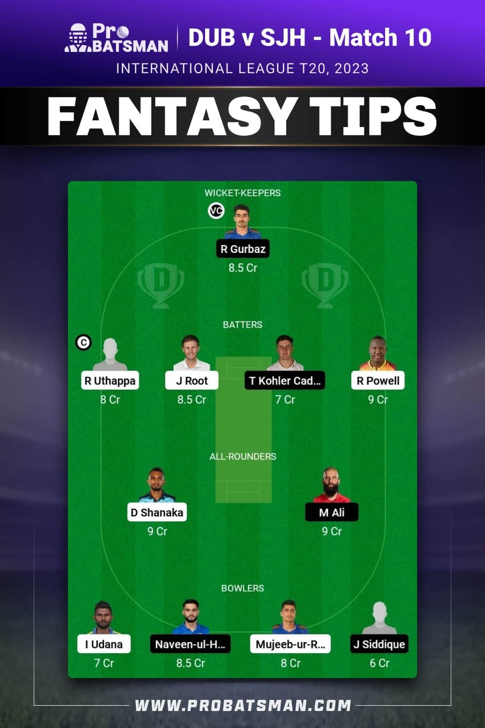 DUB vs SJH Dream11 Prediction - Fantasy Team 2