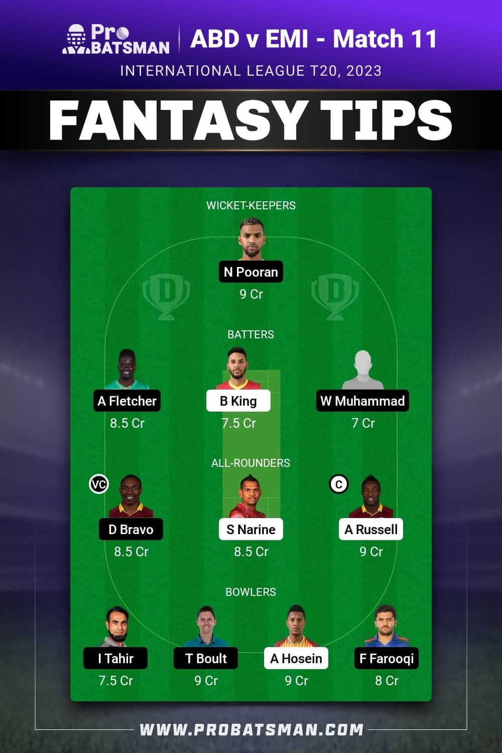 ABD vs EMI Dream11 Prediction - Fantasy Team 1