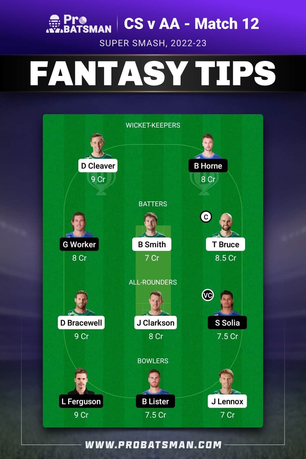 CS vs AA Dream11 Prediction -  Fantasy Team 1