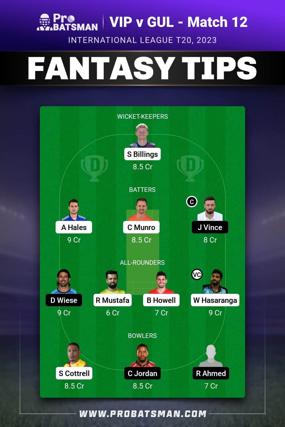 VIP vs GUL Dream11 Prediction - Fantasy Team 2