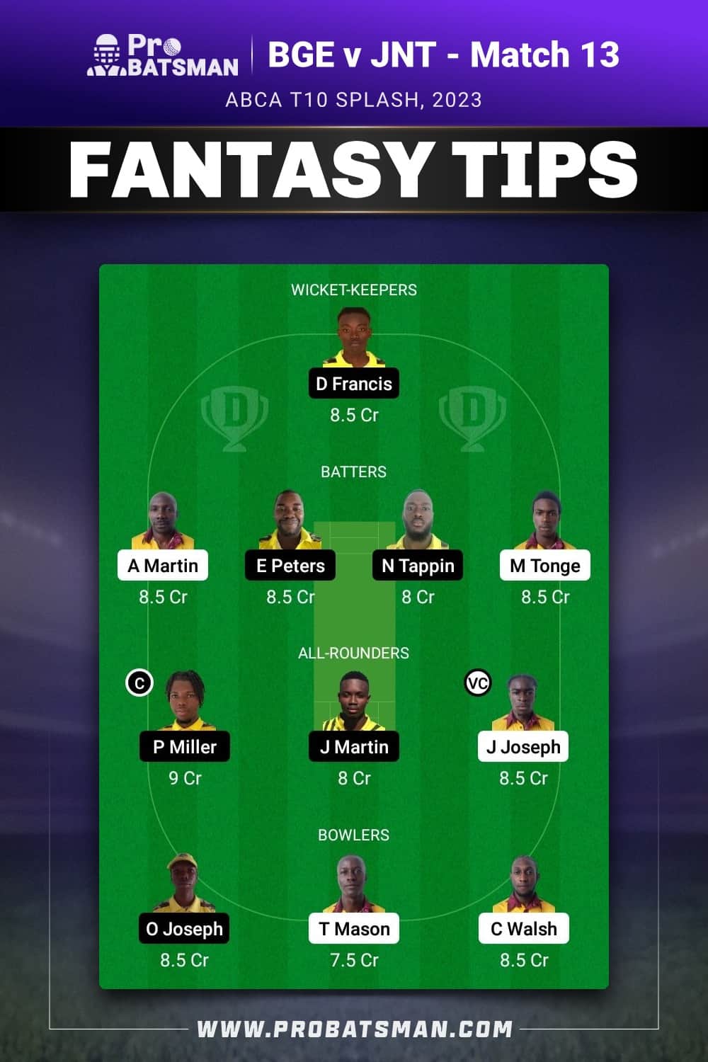 BGE vs JNT Dream11 Prediction - Fantasy Team 1 BGE vs JNT Dream11 Prediction - Fantasy Team 1