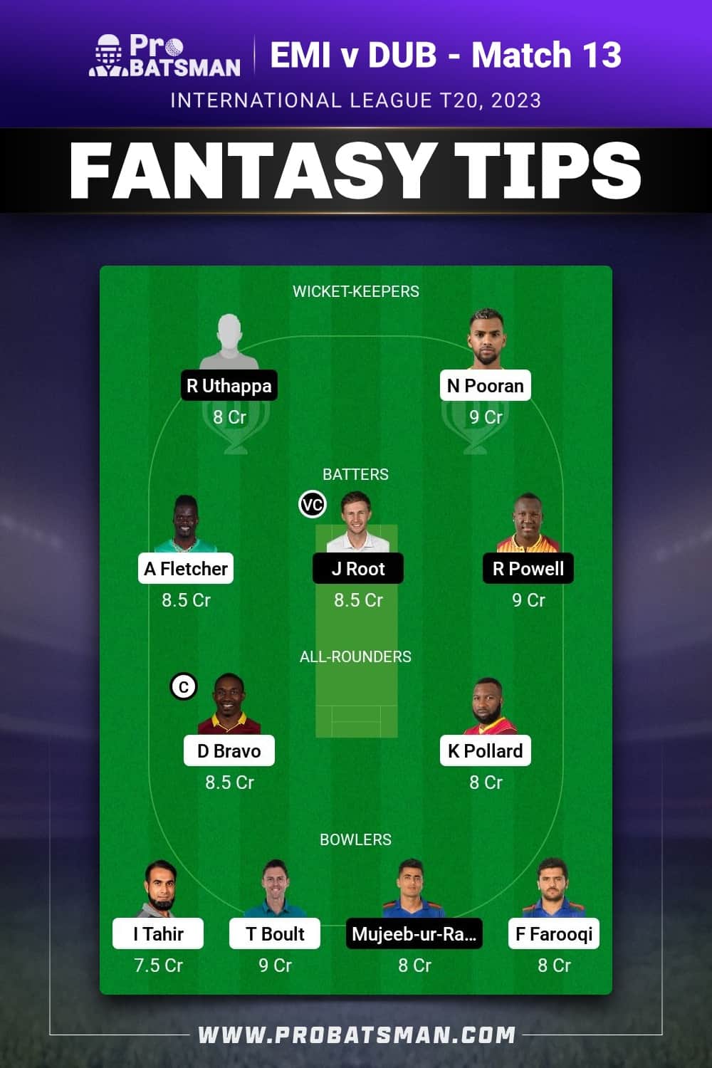 EMI vs DUB Dream11 Prediction - Fantasy Team 2