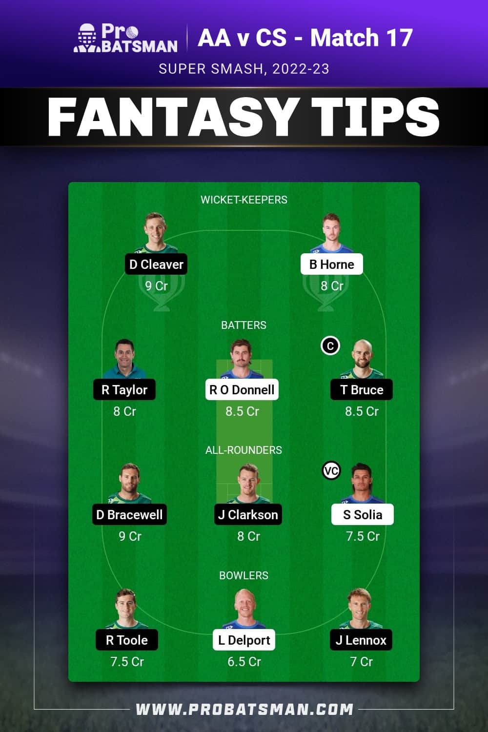 AA vs CS Dream11 Prediction - Fantasy Team 1