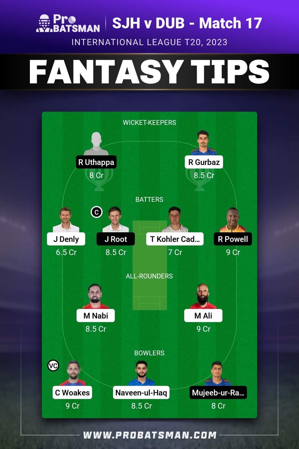 SJH vs DUB Dream11 Prediction - Fantasy Team 2