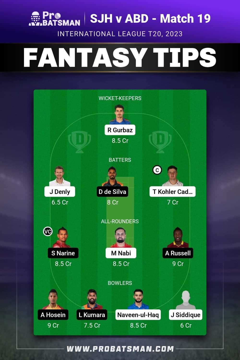 SJH vs ABD Dream11 Prediction - Fantasy Team 2