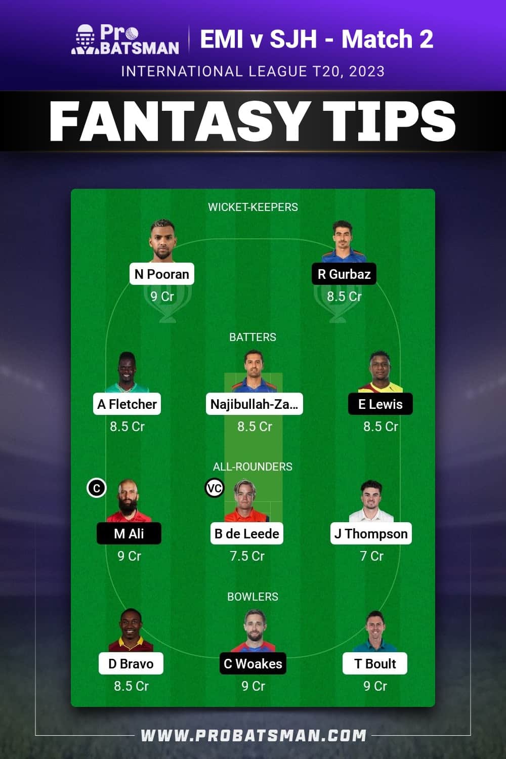 EMI vs SJH Dream11 Prediction - Fantasy Team 2 EMI vs SJH Dream11 Prediction - Fantasy Team 2
