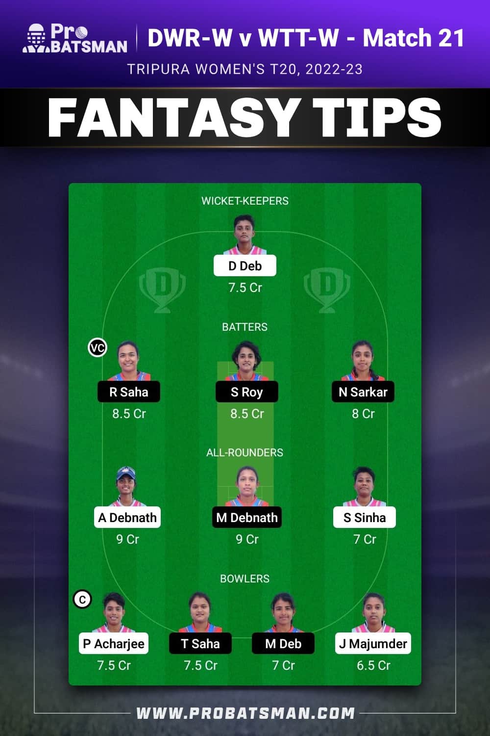 DWR-W vs WTT-W Dream11 Prediction - Fantasy Team 2