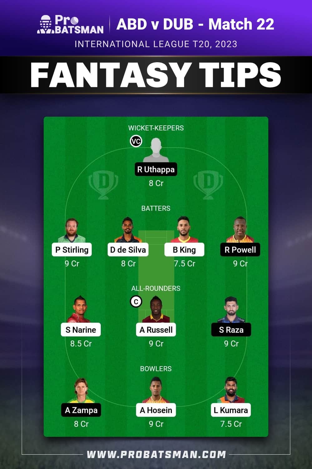 ABD vs DUB Dream11 Prediction - Fantasy Team 2