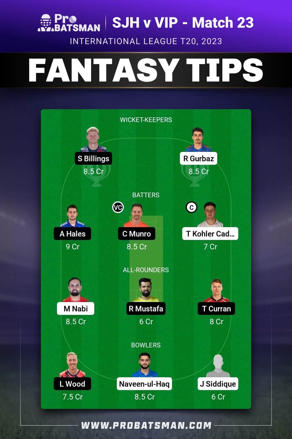 SJH vs VIP Dream11 Prediction - Fantasy Team 2