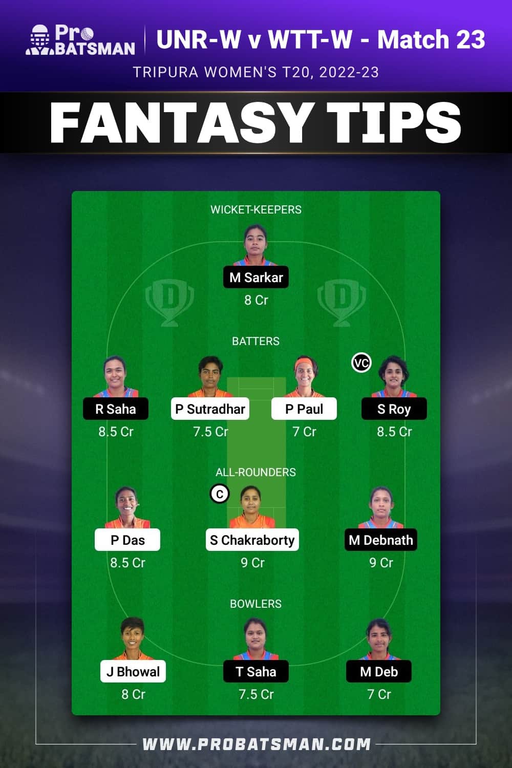 UNR-W vs WTT-W Dream11 Prediction - Fantasy Team 1