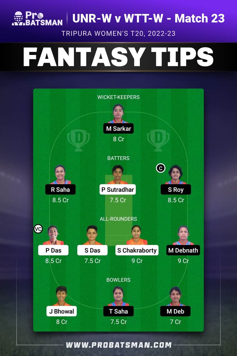 UNR-W vs WTT-W Dream11 Prediction - Fantasy Team 2