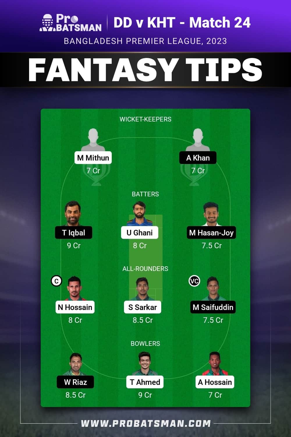 DD vs KHT Dream11 Prediction - Fantasy Team 2