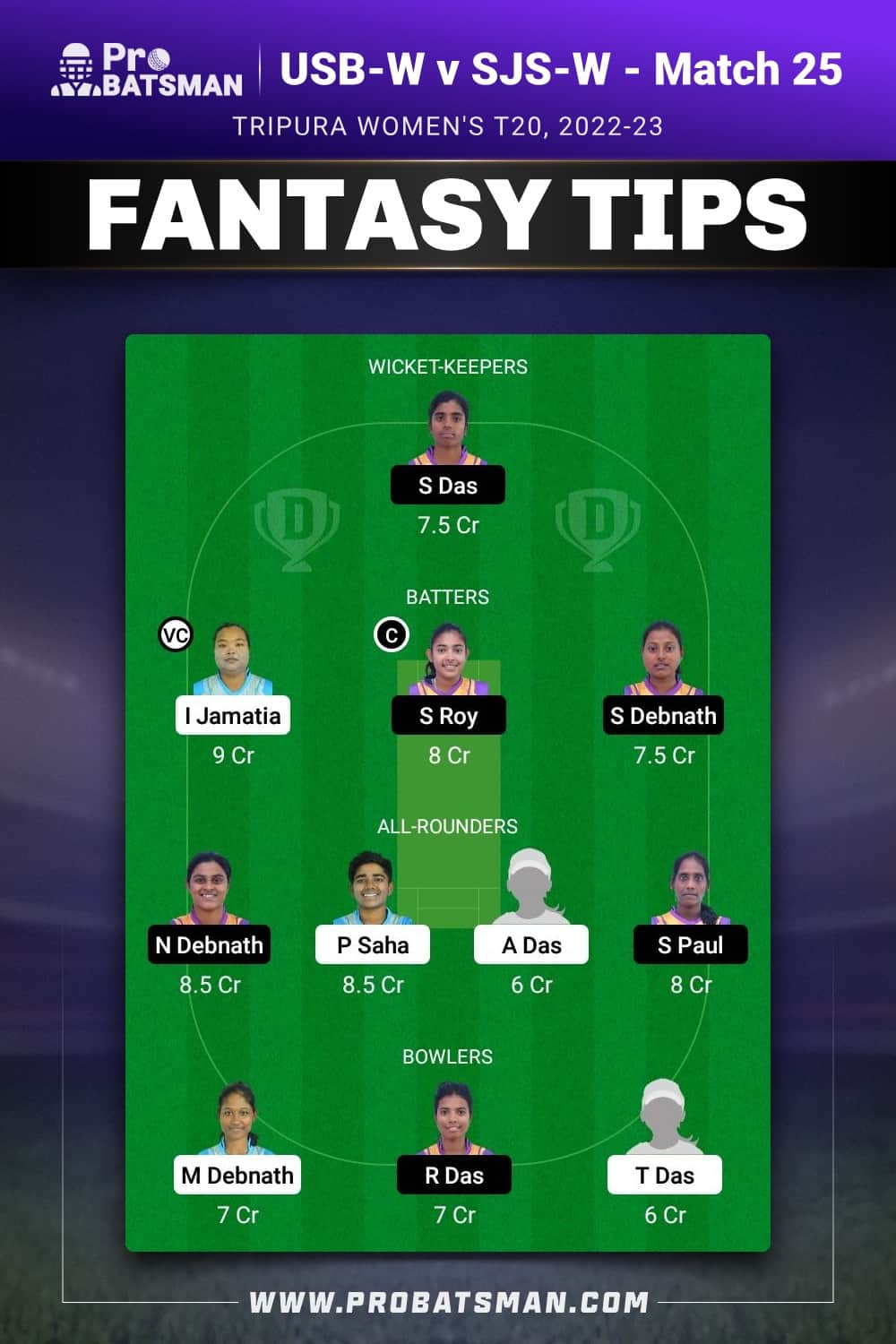 USB-W vs SJS-W Dream11 Prediction - Fantasy Team 1