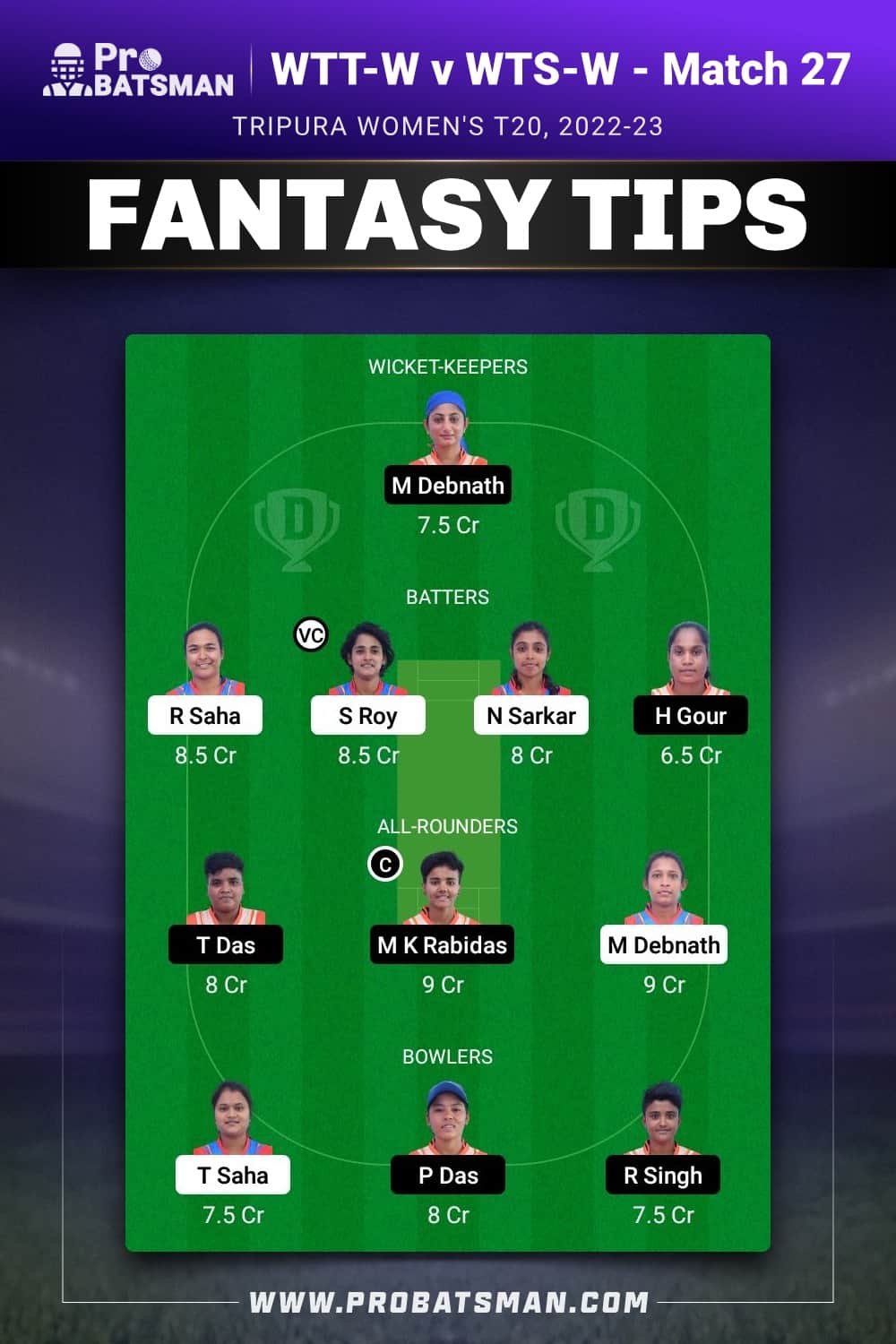 WTT-W vs WTS-W Dream11 Prediction With Stats, Pitch Report & Player Record of Tripura Women's T20, 2022-23 For Match 27 WTT-W vs WTS-W Dream11 Prediction With Stats, Pitch Report & Player Record of Tripura Women's T20, 2022-23 For Match 27