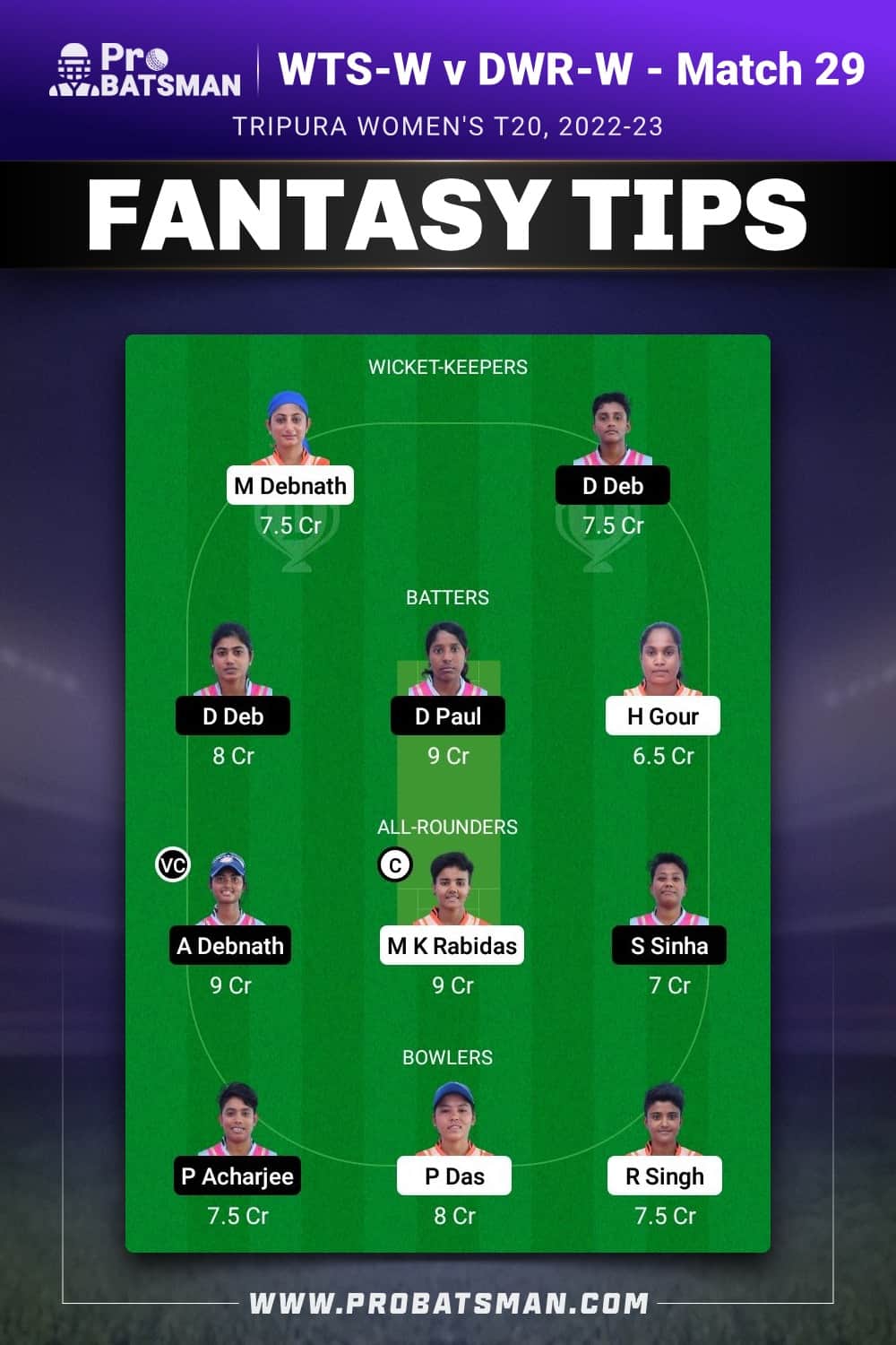 WTS-W vs DWR-W Dream11 Prediction - Fantasy Team 1 WTS-W vs DWR-W Dream11 Prediction - Fantasy Team 1