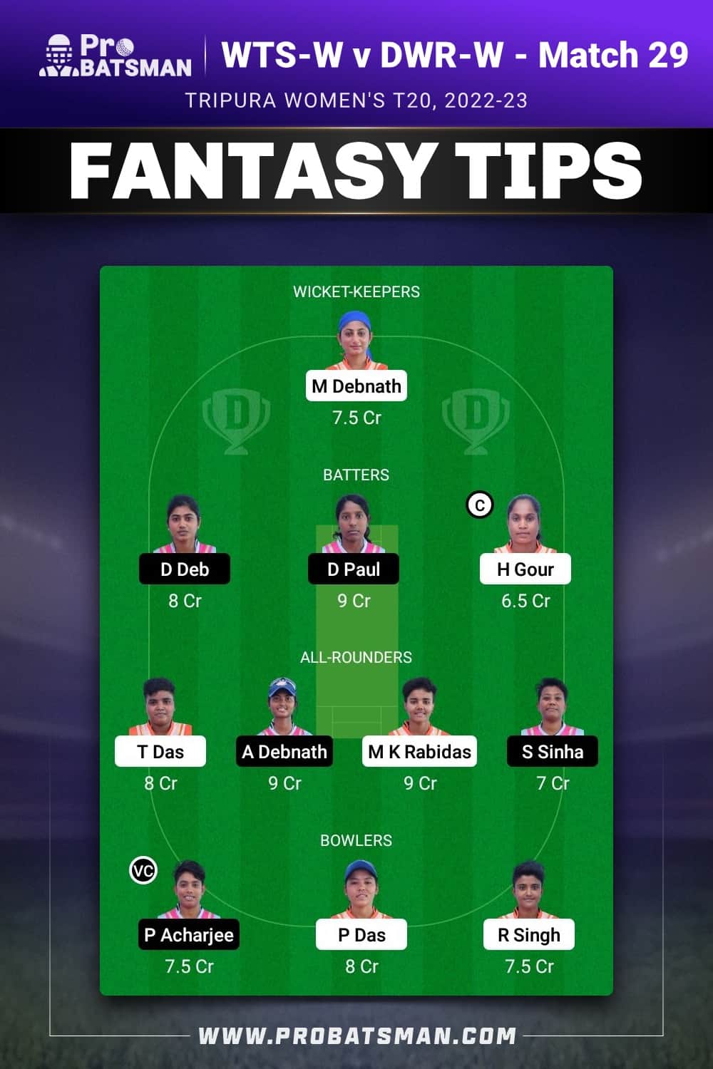 WTS-W vs DWR-W Dream11 Prediction - Fantasy Team 2 WTS-W vs DWR-W Dream11 Prediction - Fantasy Team 2