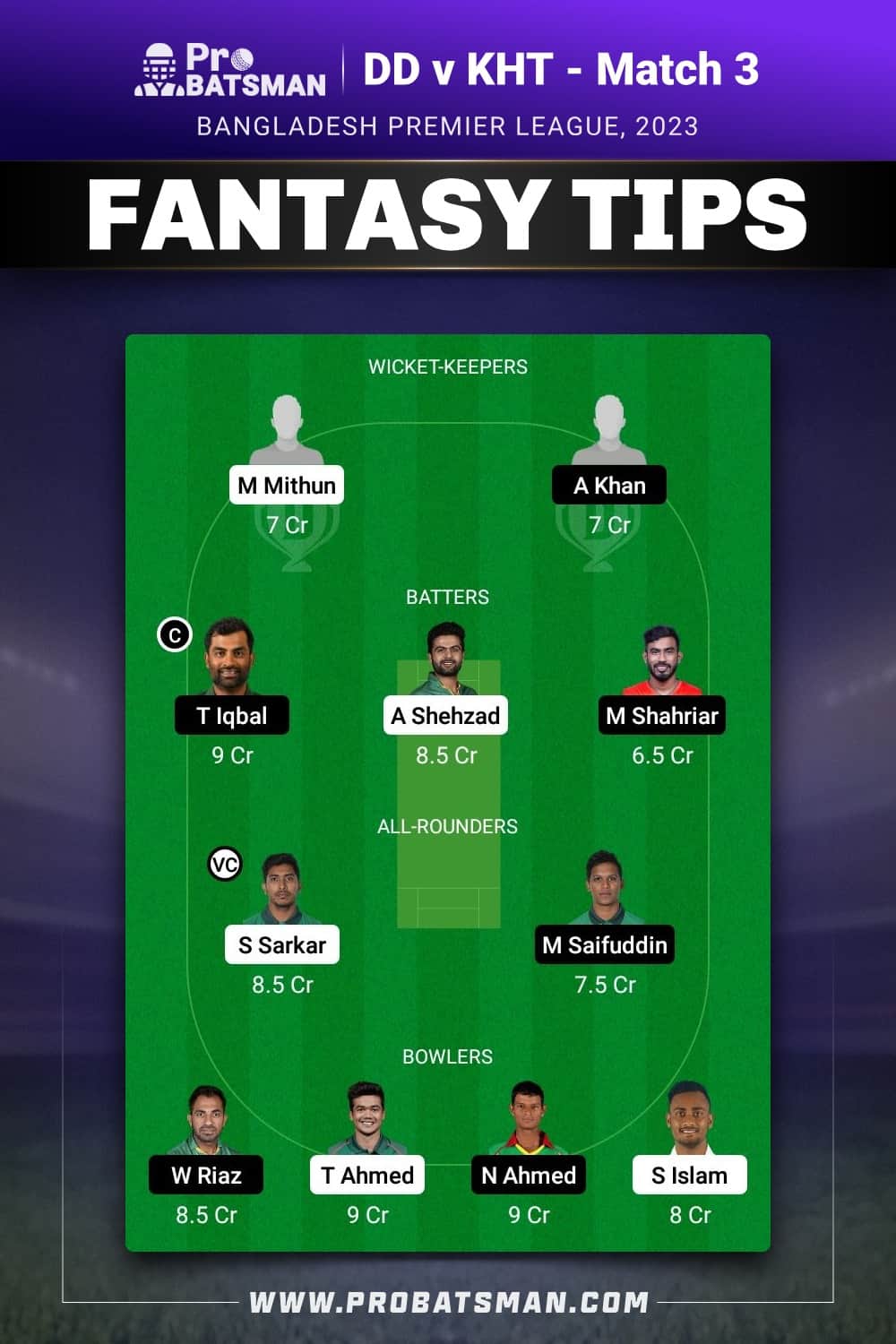 DD vs KHT Dream11 Prediction - Fantasy Team 2