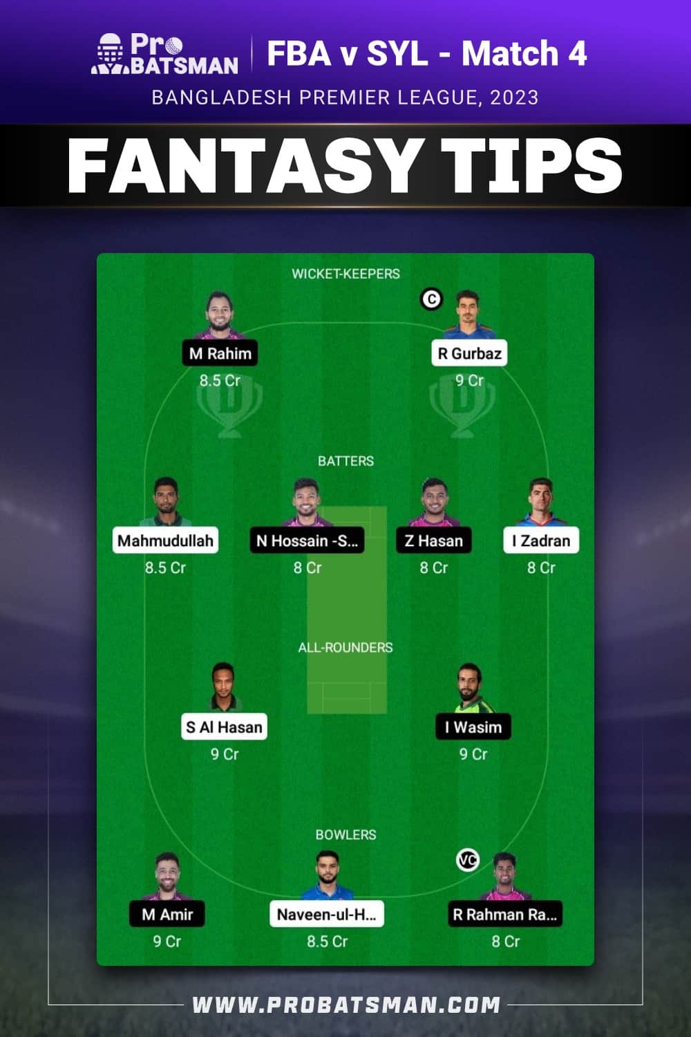 FBA vs SYL Dream11 Prediction - Fantasy Team 2