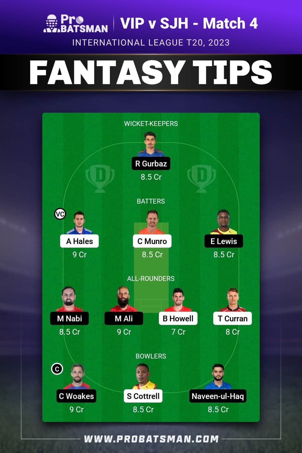 VIP vs SJH Dream11 Prediction - Fantasy Team 2 VIP vs SJH Dream11 Prediction - Fantasy Team 2