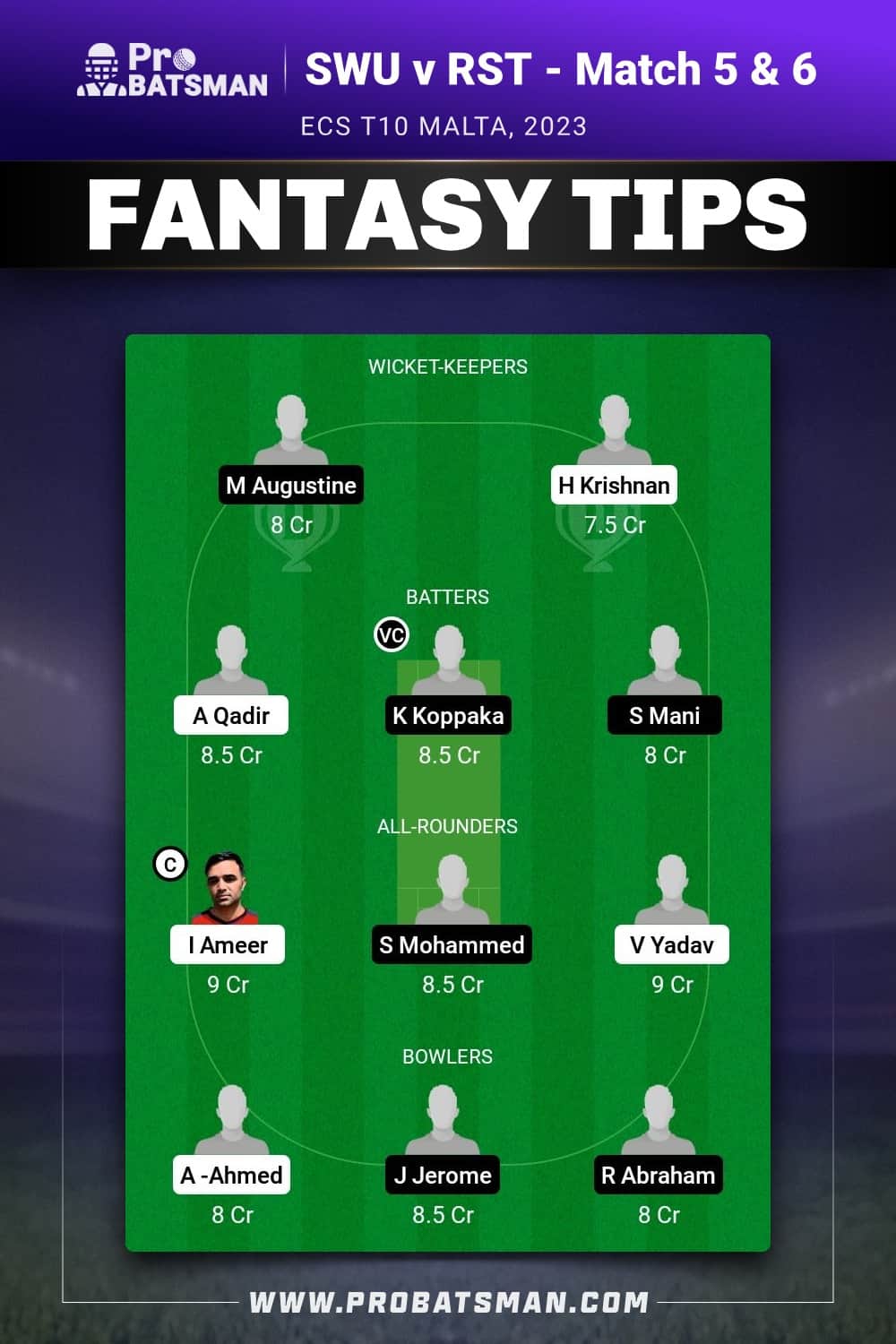 SWU vs RST Dream11 Prediction - Fantasy Team 1