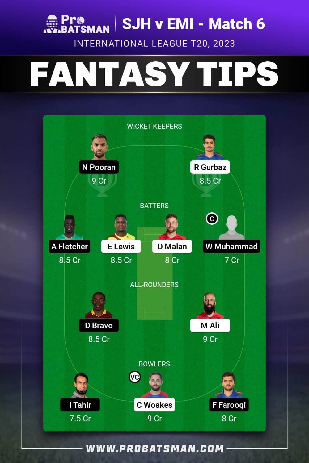 SJH vs EMI Dream11 Prediction - Fantasy Team 2 SJH vs EMI Dream11 Prediction - Fantasy Team 2