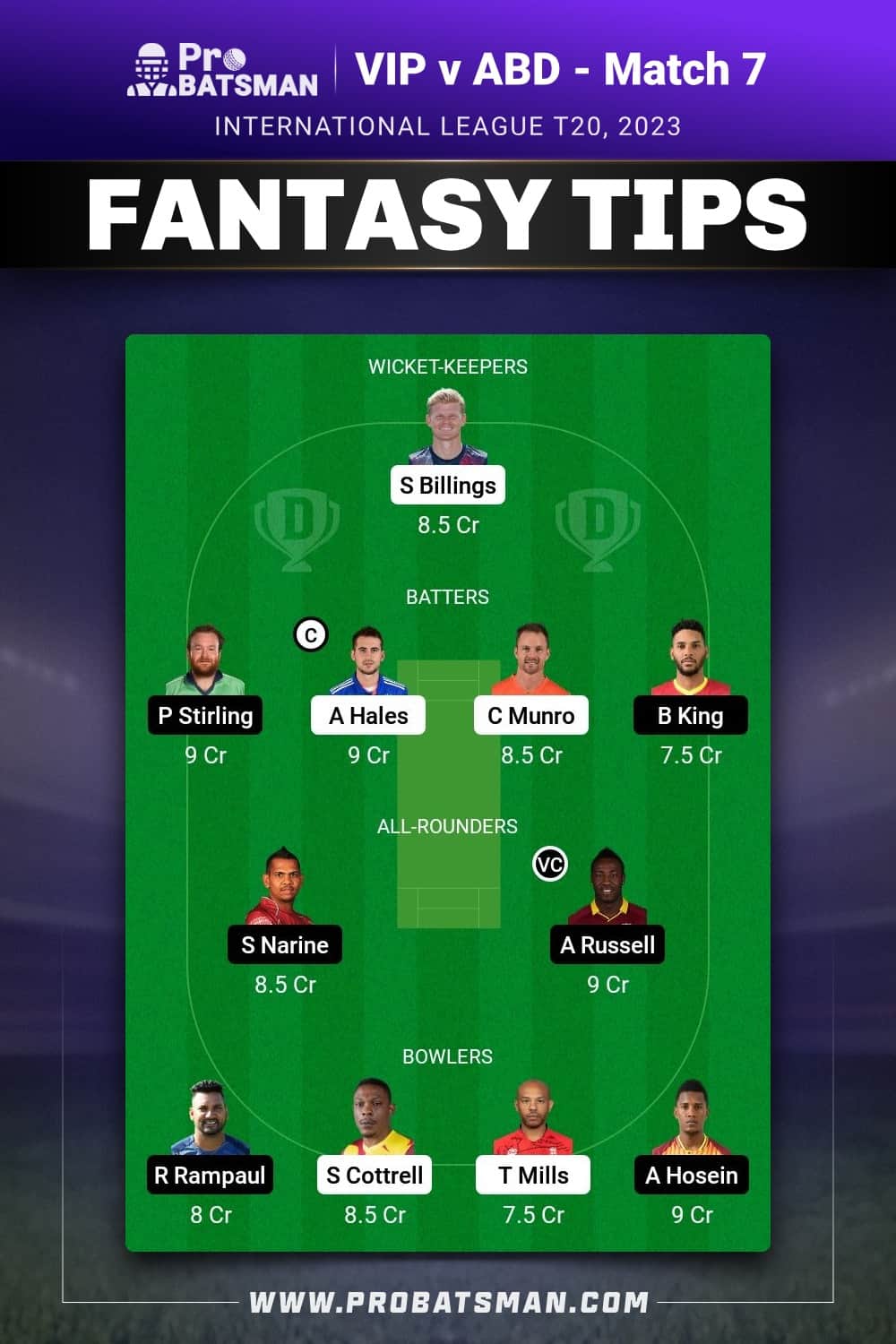 VIP vs ABD Dream11 Prediction - Fantasy Team 1 VIP vs ABD Dream11 Prediction - Fantasy Team 1