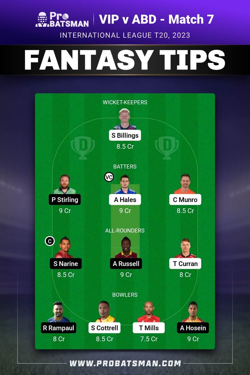 VIP vs ABD Dream11 Prediction - Fantasy Team 2