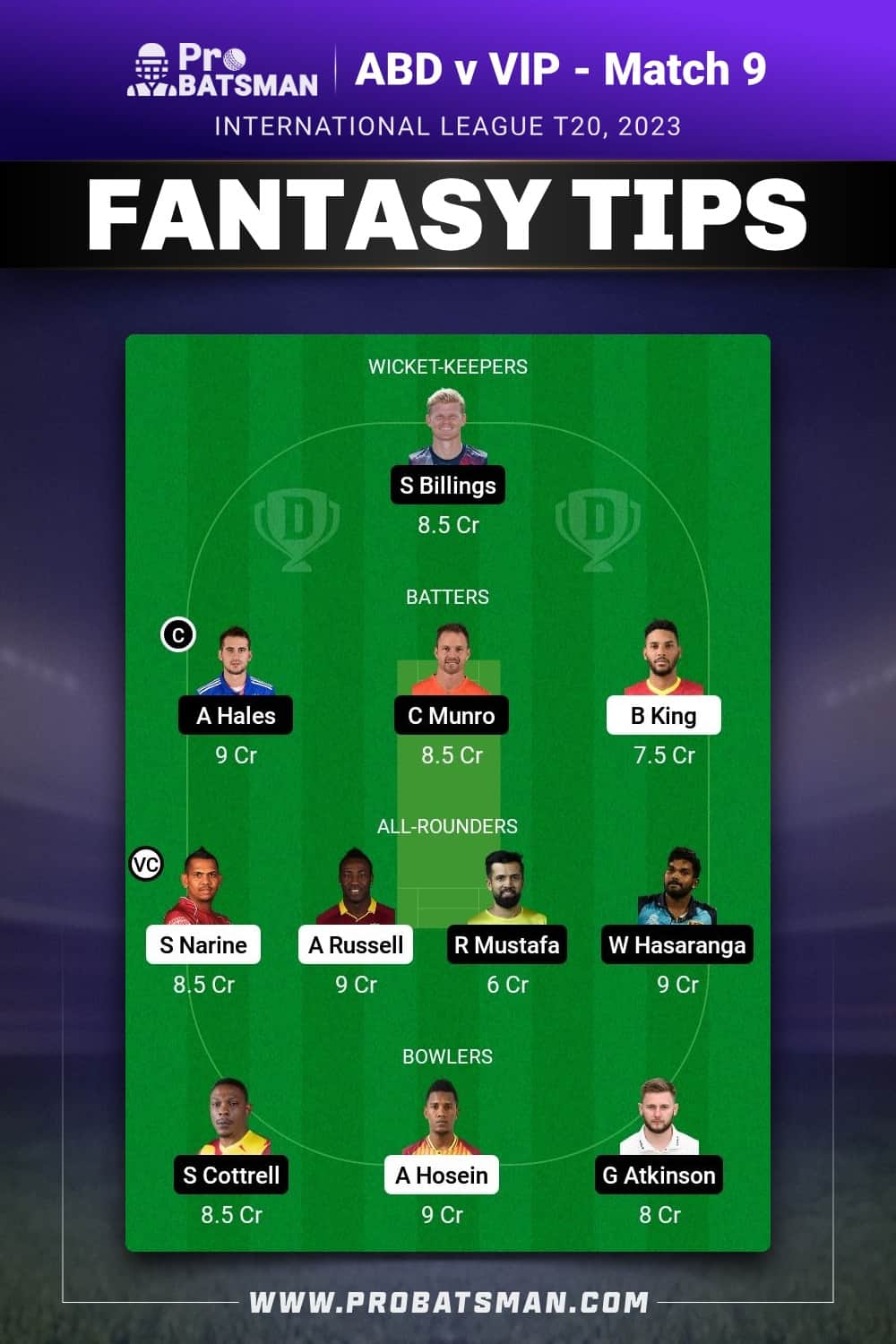 ABD vs VIP Dream11 Prediction With Stats, Pitch Report & Player Record of ILT20, 2023 For Match 10