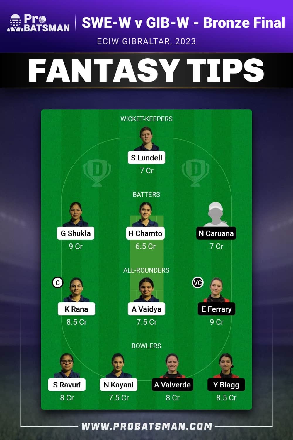 SWE-W vs GIB-W Dream11 Prediction - Fantasy Team 2