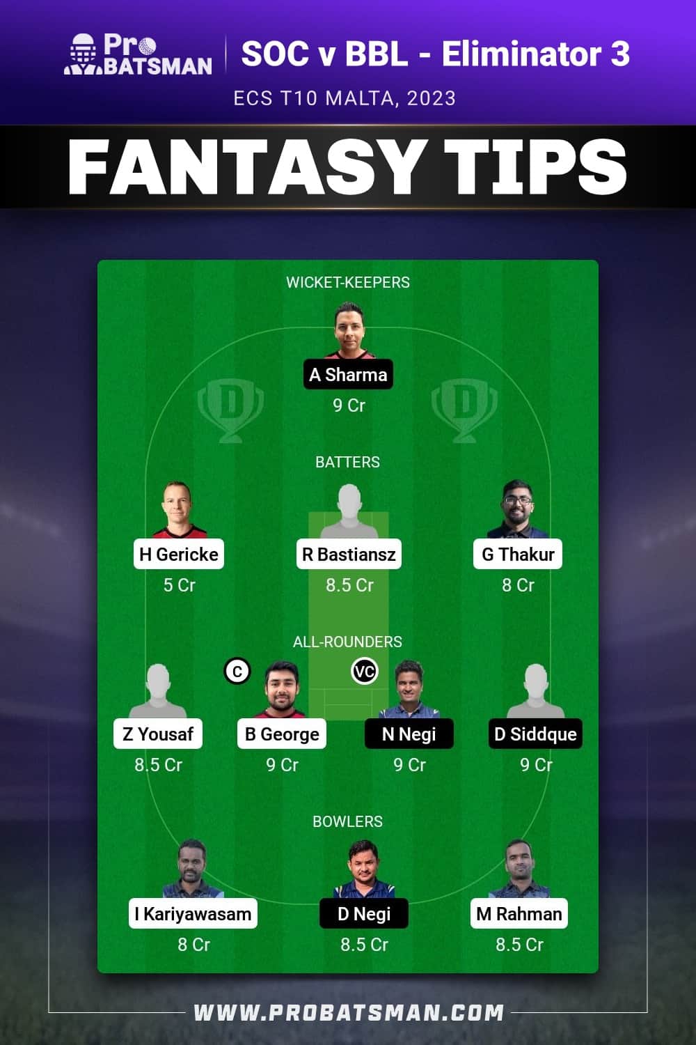 SOC vs BBL Dream11 Prediction - Fantasy Team 1