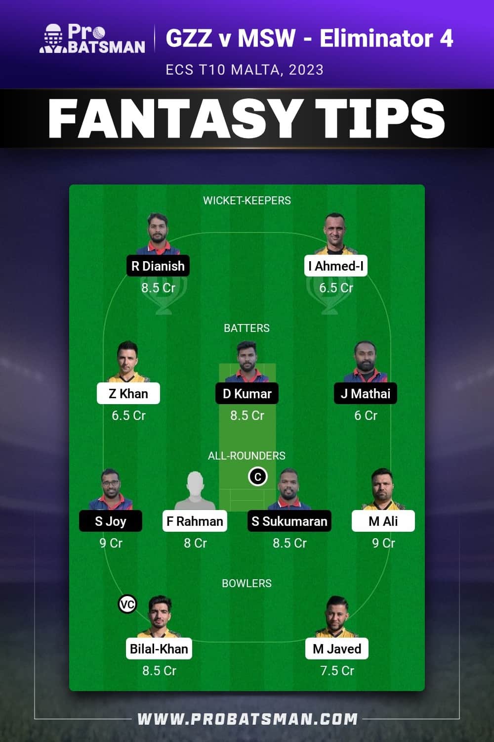 GZZ vs MSW Dream11 Prediction - Fantasy Team 2