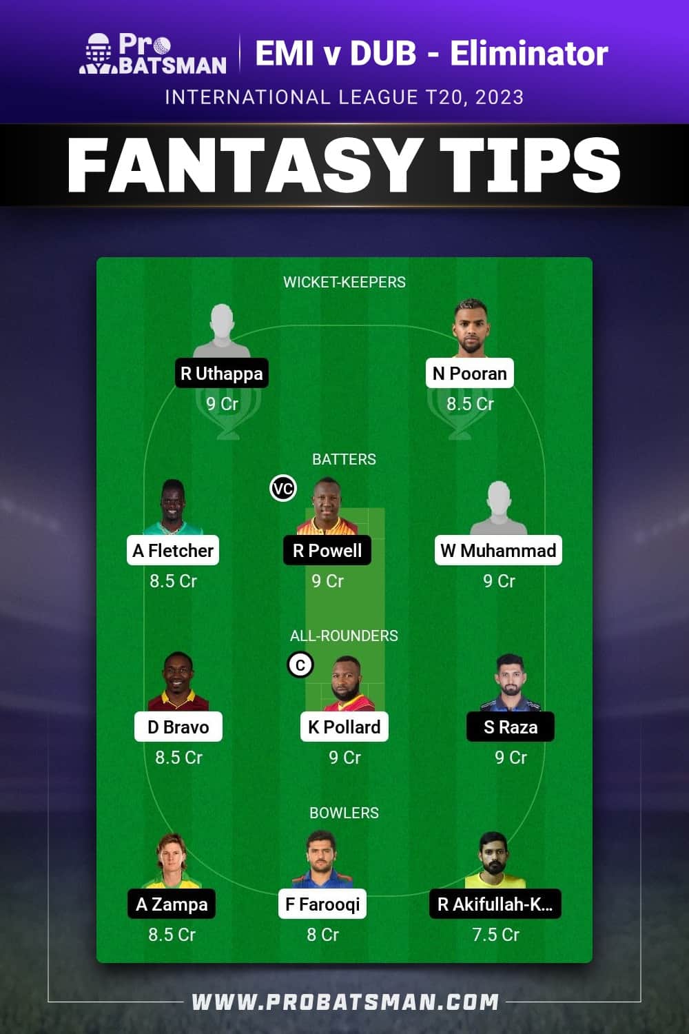 EMI vs DUB Dream11 Prediction - Fantasy Team 2