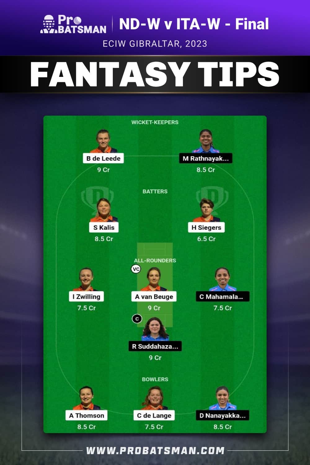 ND-W vs ITA-W Dream11 Prediction - Fantasy Team 1