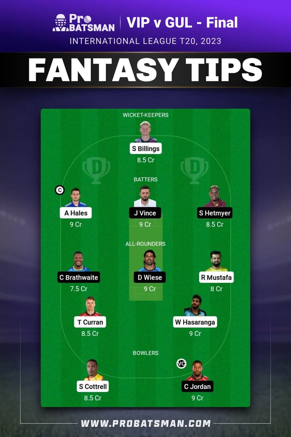 VIP vs GUL Dream11 Prediction - Fantasy Team 2 VIP vs GUL Dream11 Prediction - Fantasy Team 2
