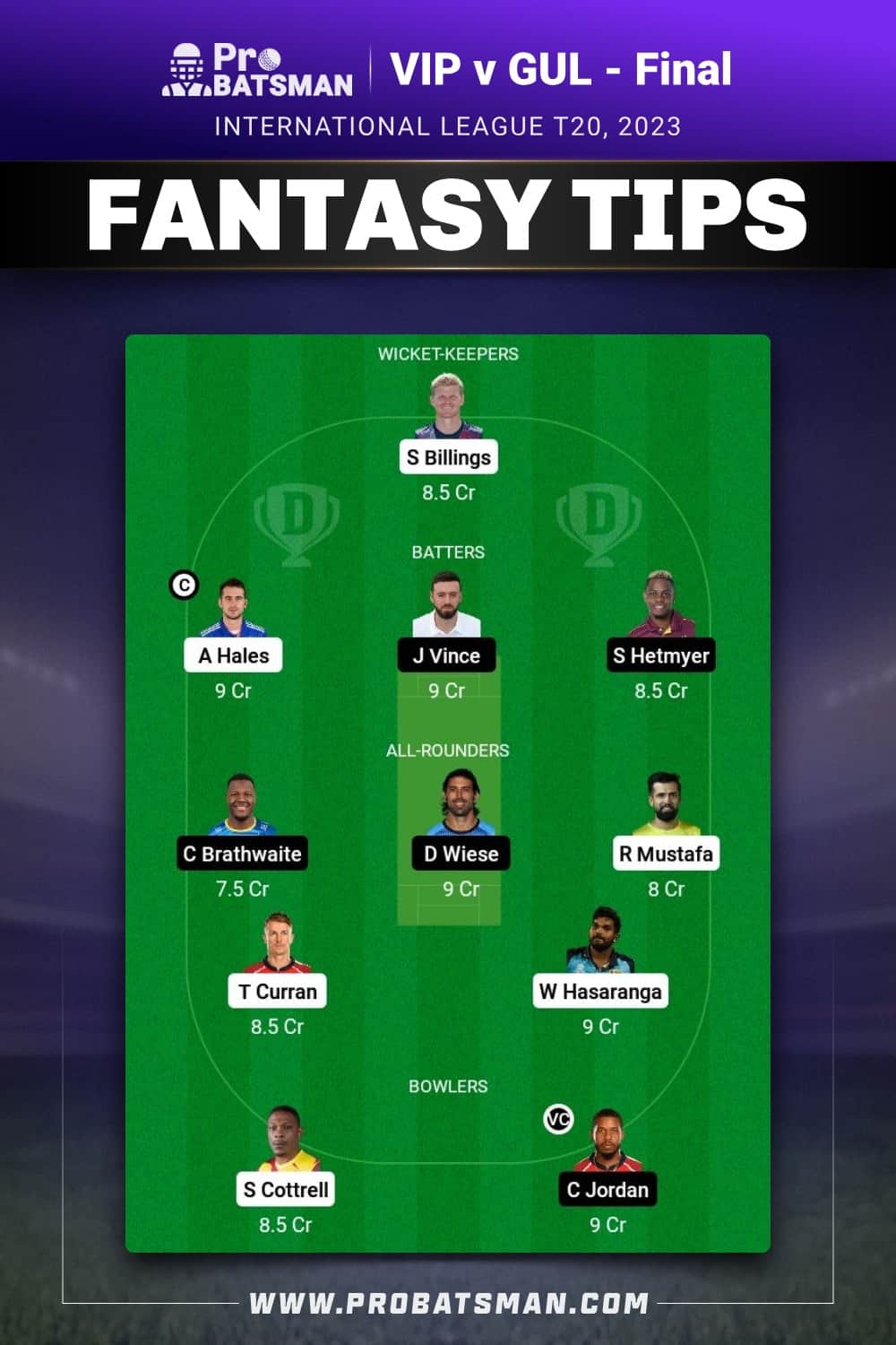 VIP vs GUL Dream11 Prediction - Fantasy Team 2