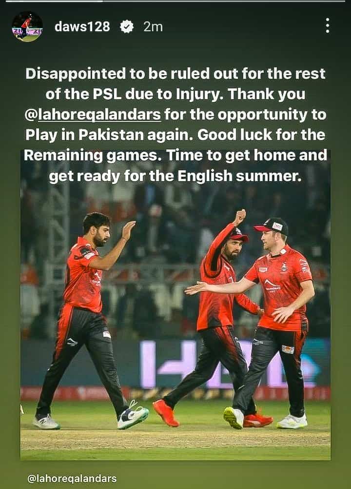 Liam Dawson Ruled out of PSL 2023