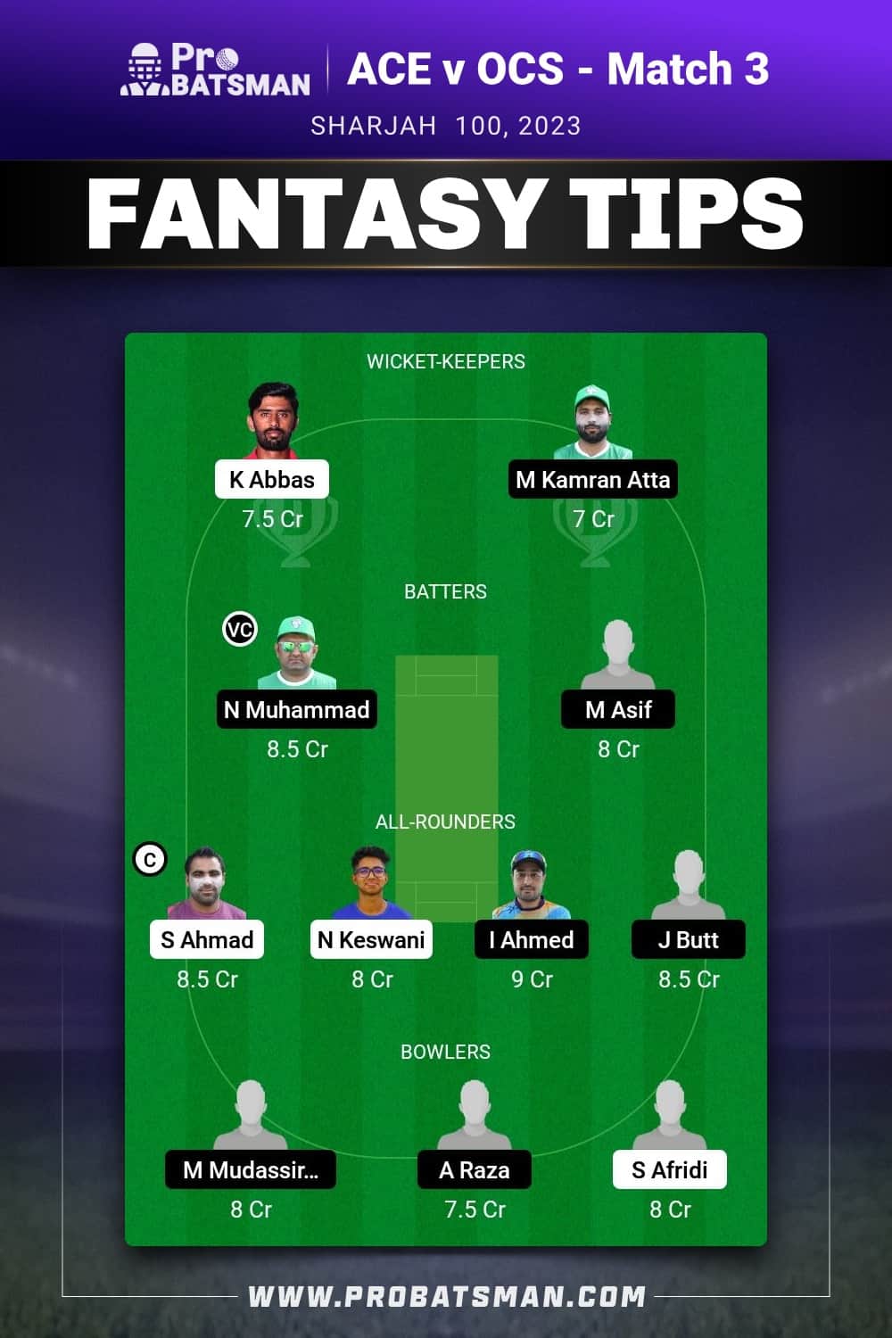 ACE vs OCS Dream11 Prediction - Fantasy Team 2