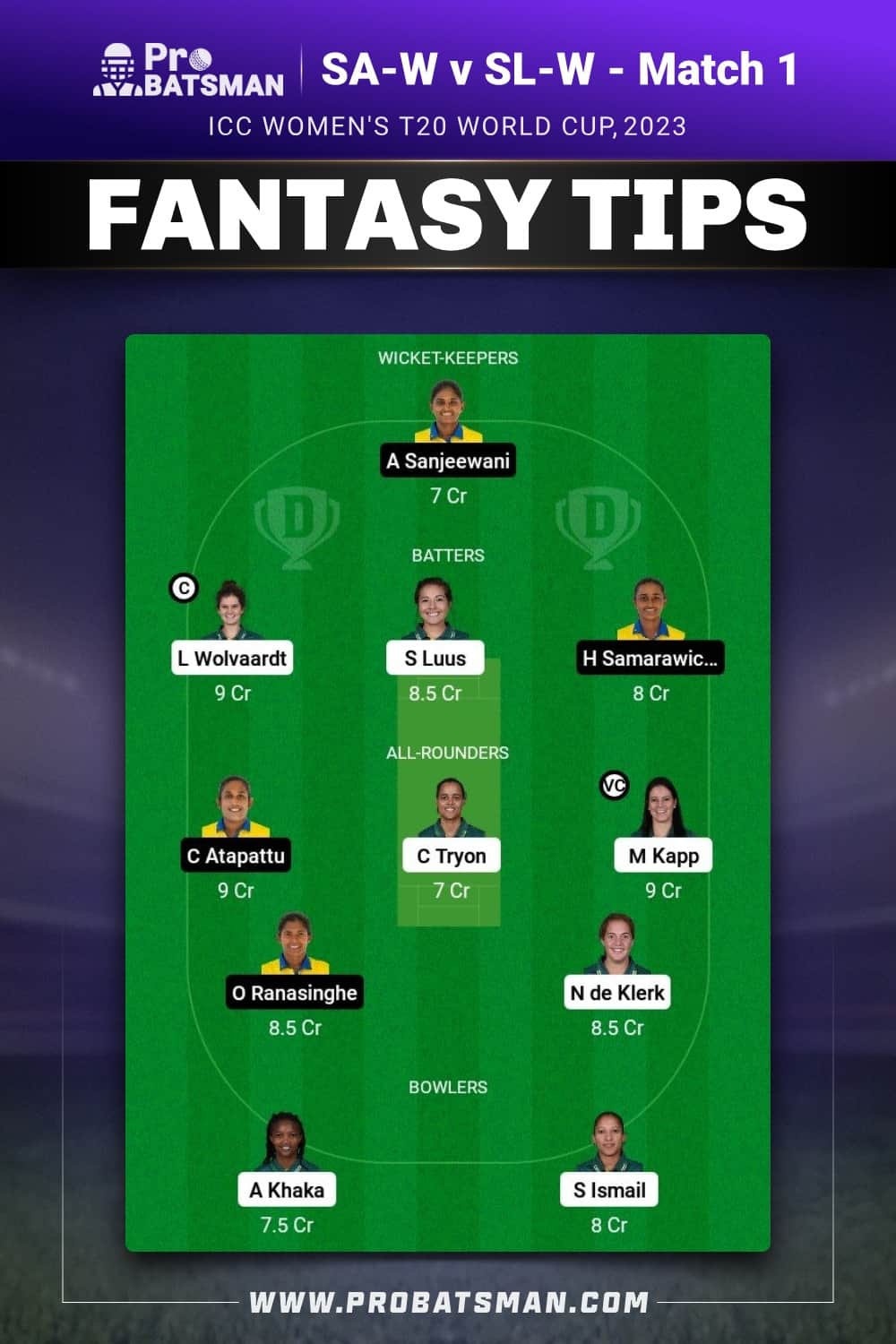 SA-W vs SL-W Dream11 Prediction - Fantasy Team 2