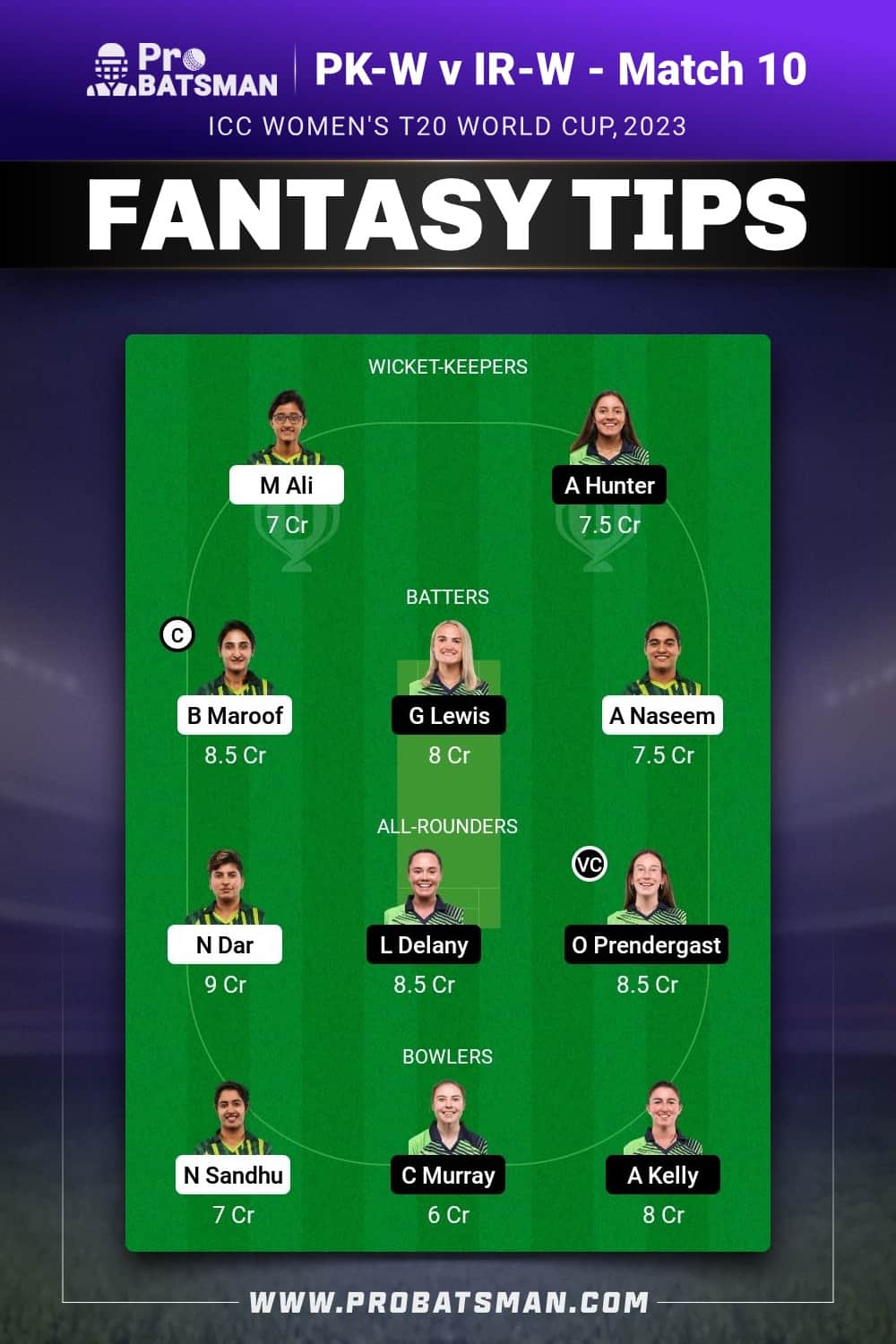 PK-W vs IR-W Dream11 Prediction - Fantasy Team 1