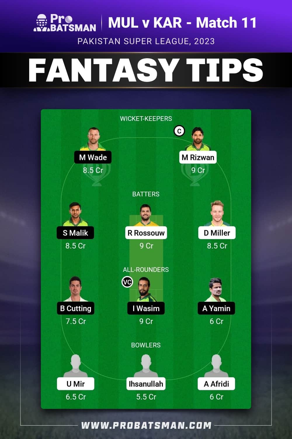 MUL vs KAR Dream11 Prediction - Fantasy Team 1