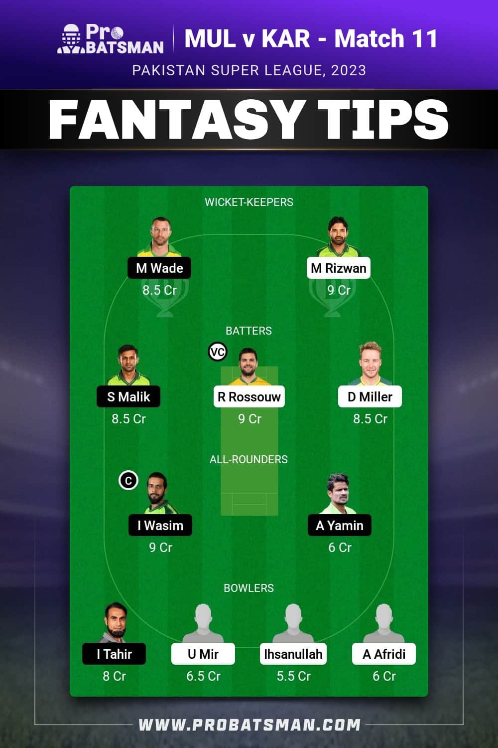 MUL vs KAR Dream11 Prediction - Fantasy Team 2