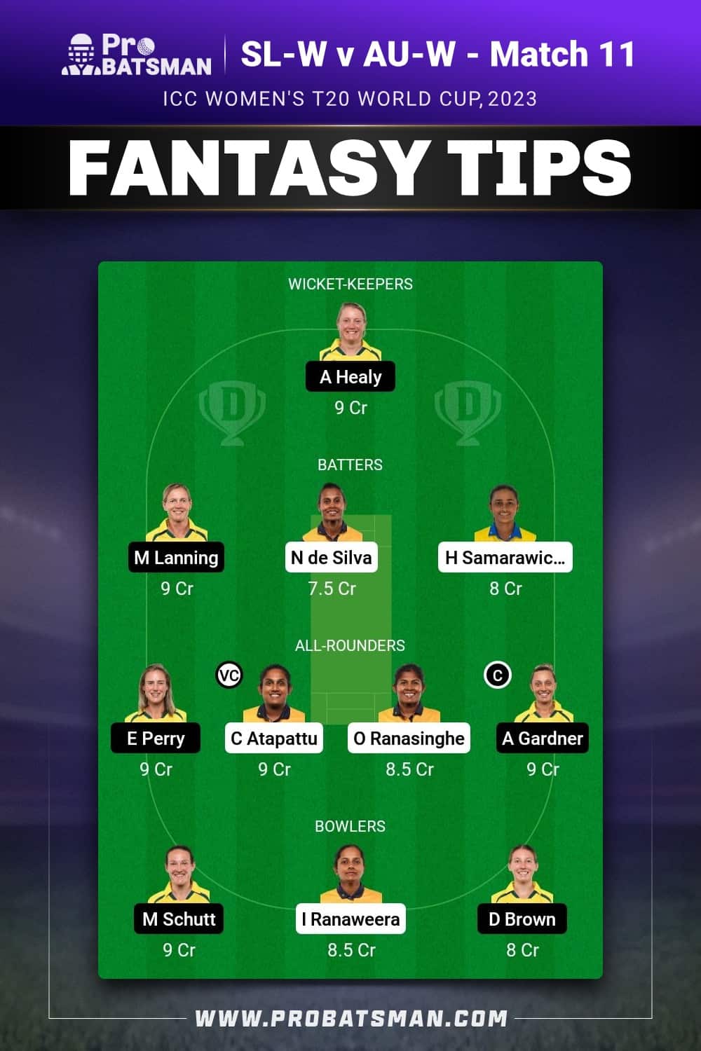 SL-W vs AU-W Dream11 Prediction - Fantasy Team 1