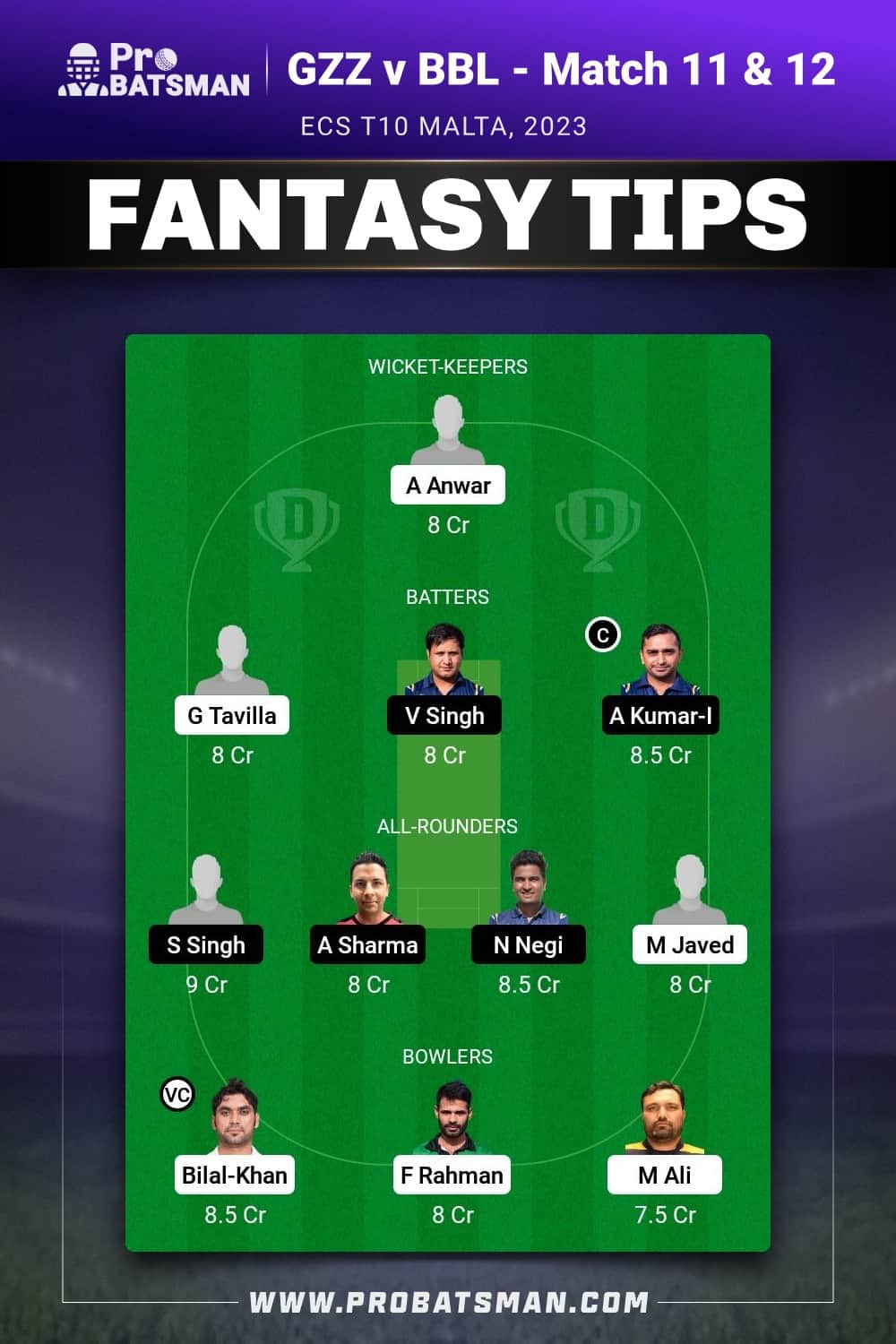 GZZ vs BBL Dream11 Prediction - Fantasy Team 1